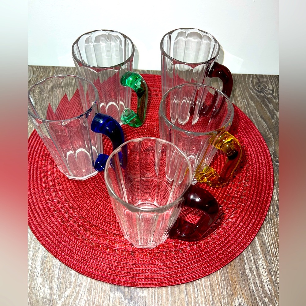 Set of 5 Duncan & Miller glasses with  Handblown glass handles.  Mid-Century